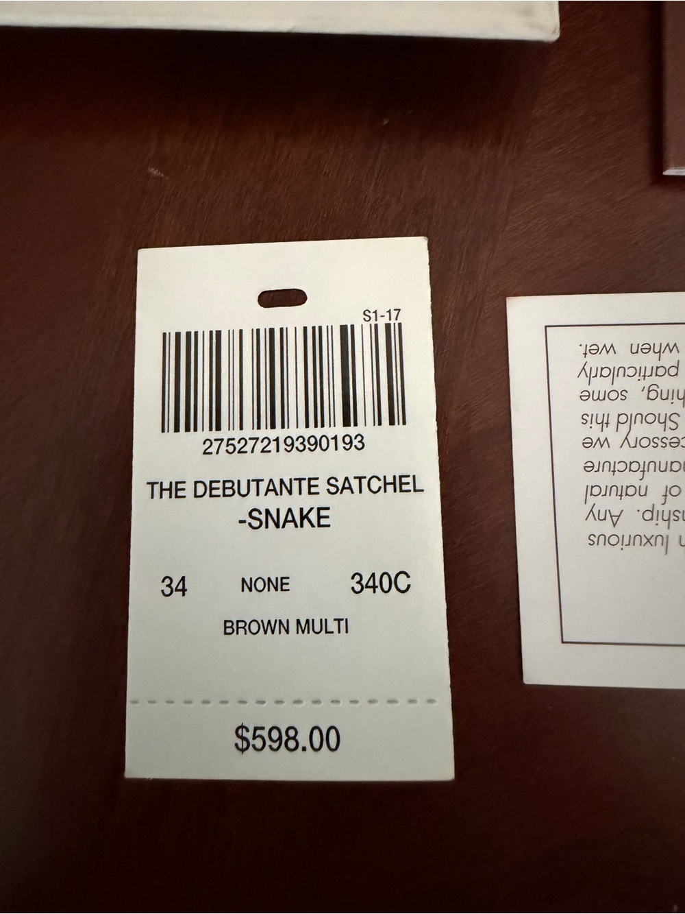 NWT Henri Bendel Debutant Snake Pattern Satchel Brown Multi Gold Hardware - Picture 4 of 11